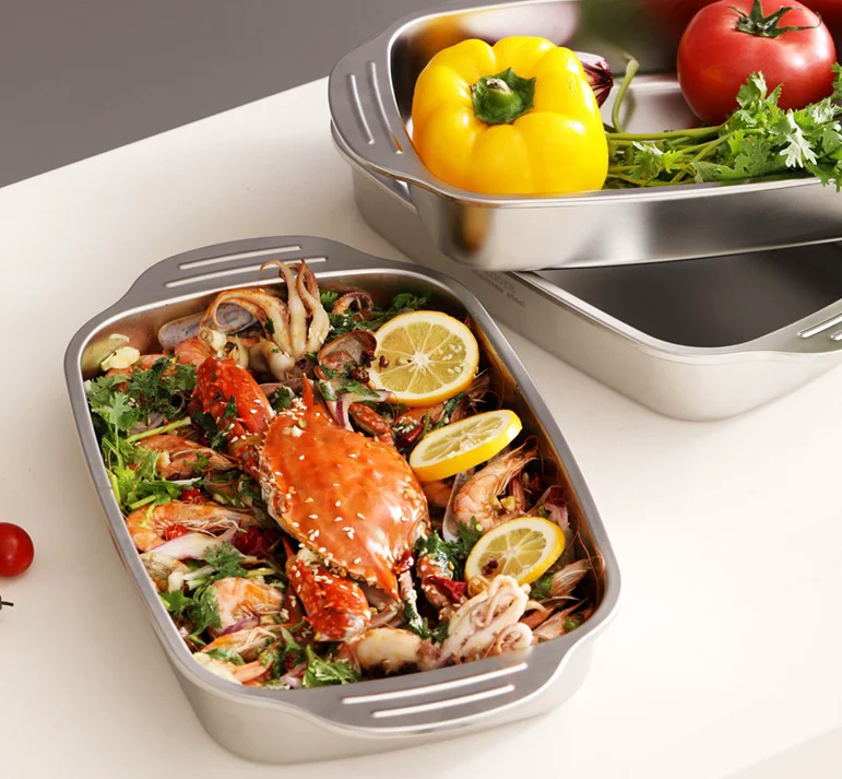 Wholesale Household Deep Dish Stainless Steel Restaurant Plate Snack Plate Square Multifunction Dinnerware Plate