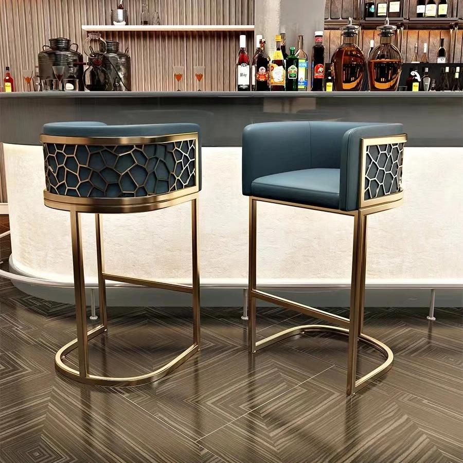 New Bar Furniture Modern Multicolor Metal Bar Stool Upholstered Velvet Fabric Bar Stool With Honeycomb Backrest