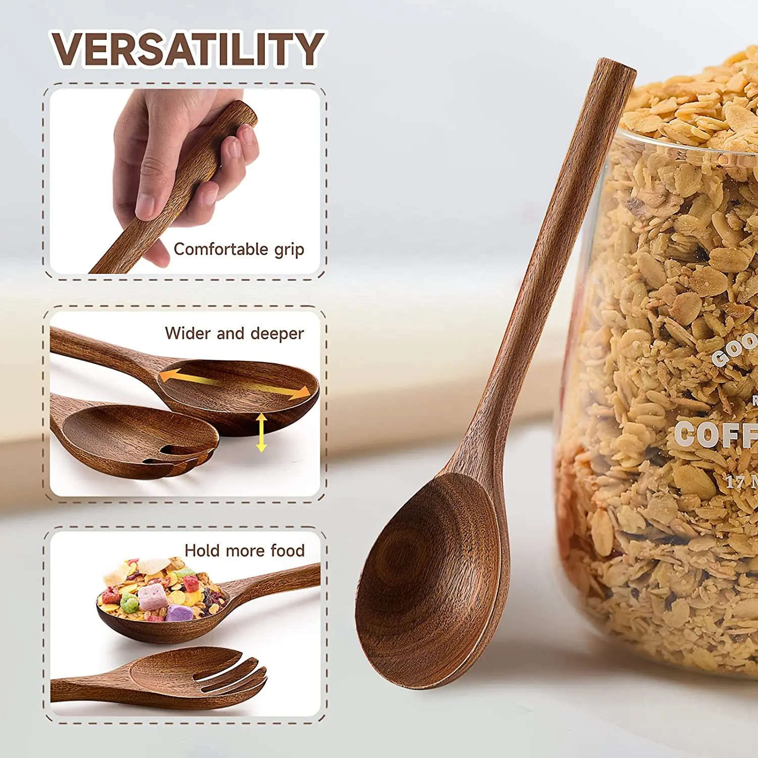 Hot Sale Wooden Spoons Utensils for Cooking Serving 6-Piece 12 Inch Round Handle Acacia Wood Non Stick Set