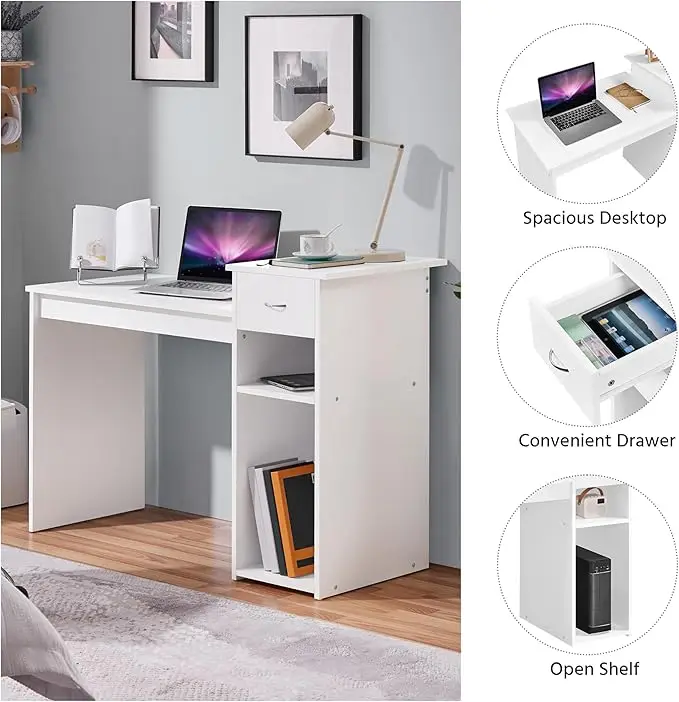 new model modern luxury mdf simple white work station home furniture standing computer table office desk set with bookshelf