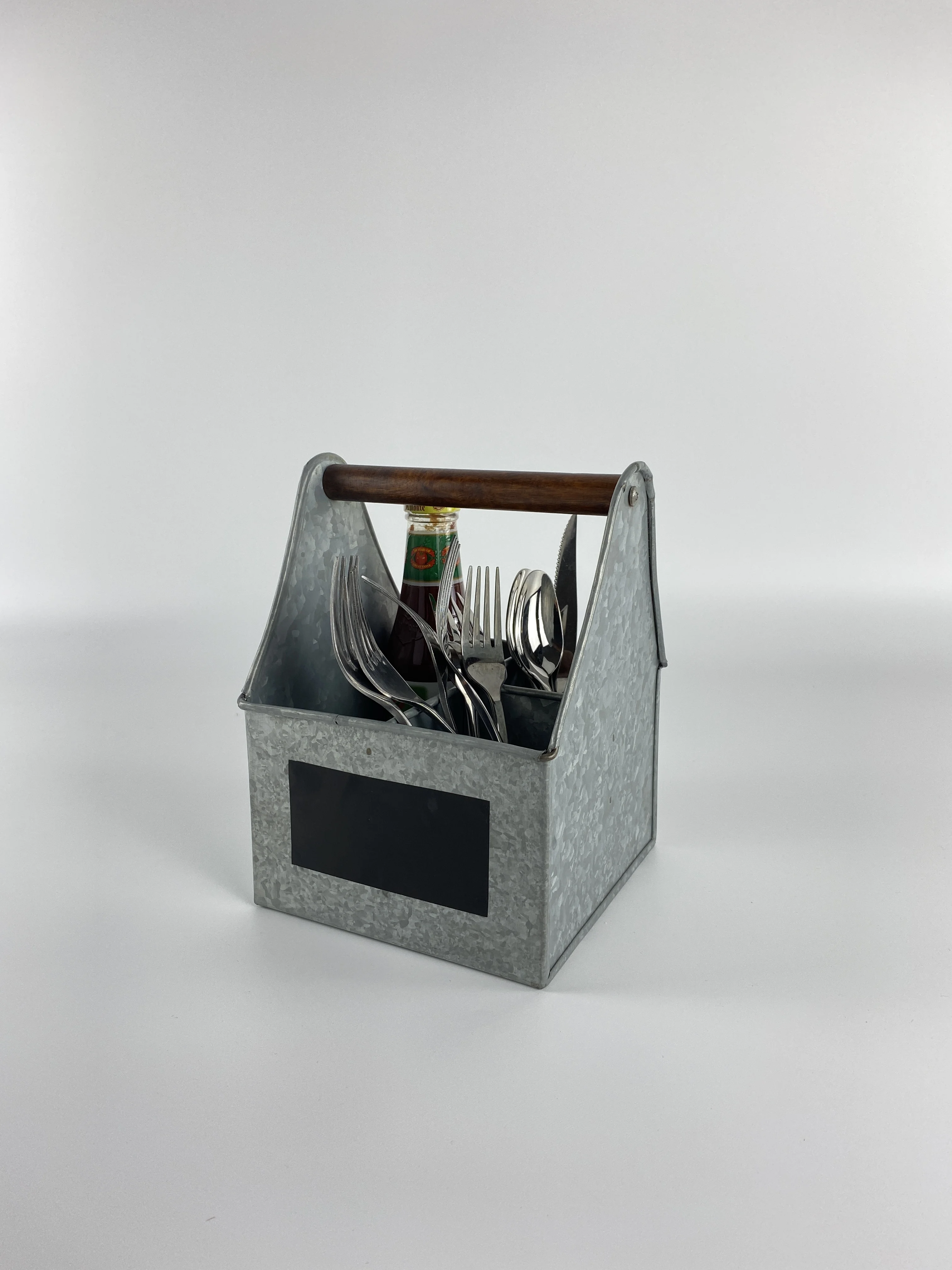 Farmhouse Galvanized Steel Cleaning Caddy 3 Grids Kitchen Utensil Caddy with Plate Holder