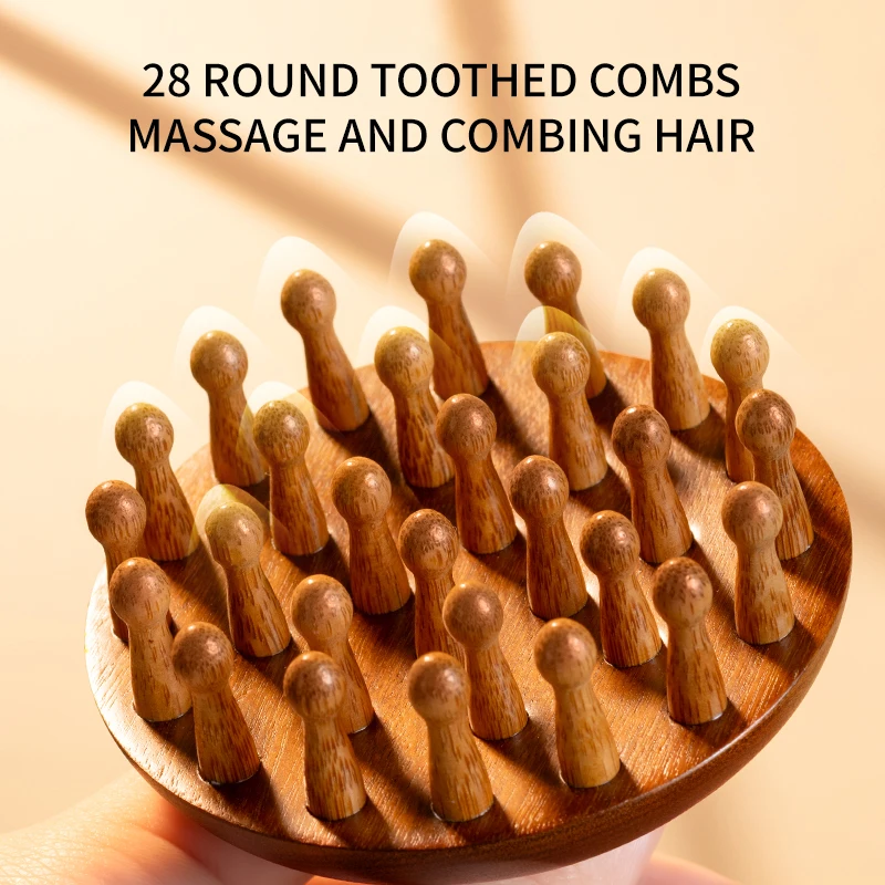 Round Tip Scalp Massager Comb for Dandruff Removal Hair Growth Stress Relax Wooden Scalp Massager
