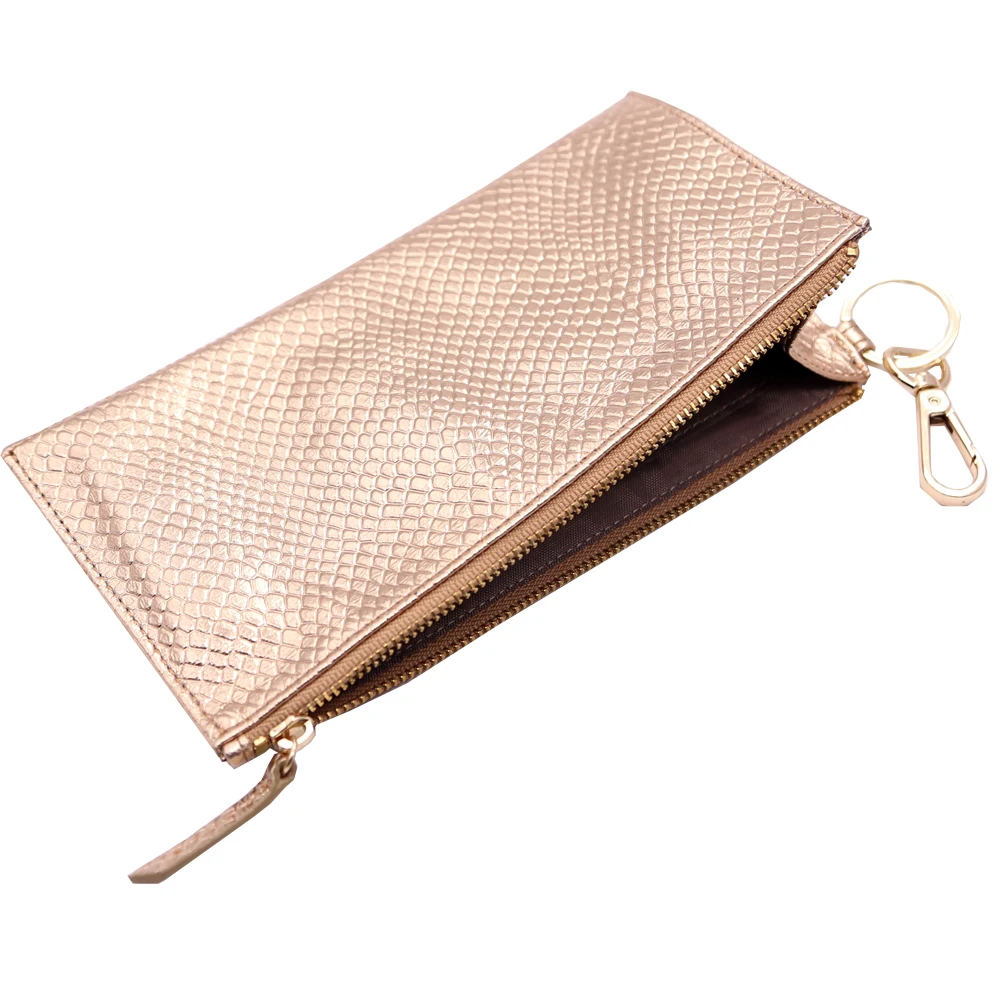 ladies key chain travel business card organizer pouch long leather modern wallet