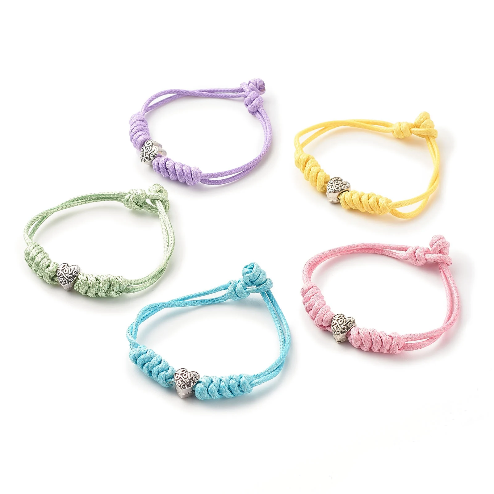 Pandahall Mixed Color Alloy Heart with Word Love Beaded Cord Bracelet