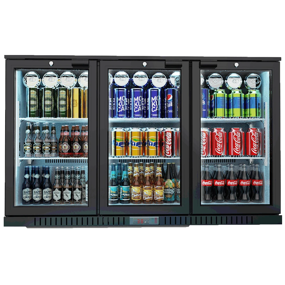Черный 3 двери под стойкой бар холодильник мини-дисплей задняя панель охладитель бутылки пива