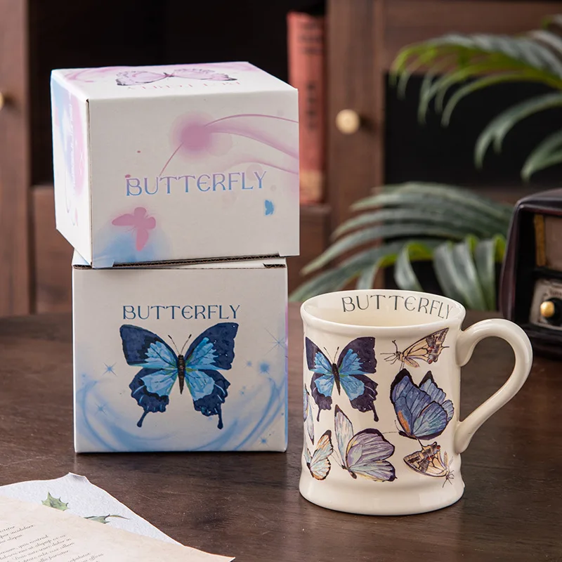 Vintage ceramic Butterfly coffee mugs with gift box mugs for Office home