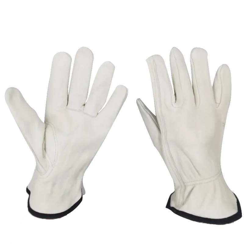 High Quality Men Lambskin Pig Goat Sheep Skin Sheepskin Truck Cow Grain White Leather Keystone Safety Work Driving Driver Gloves