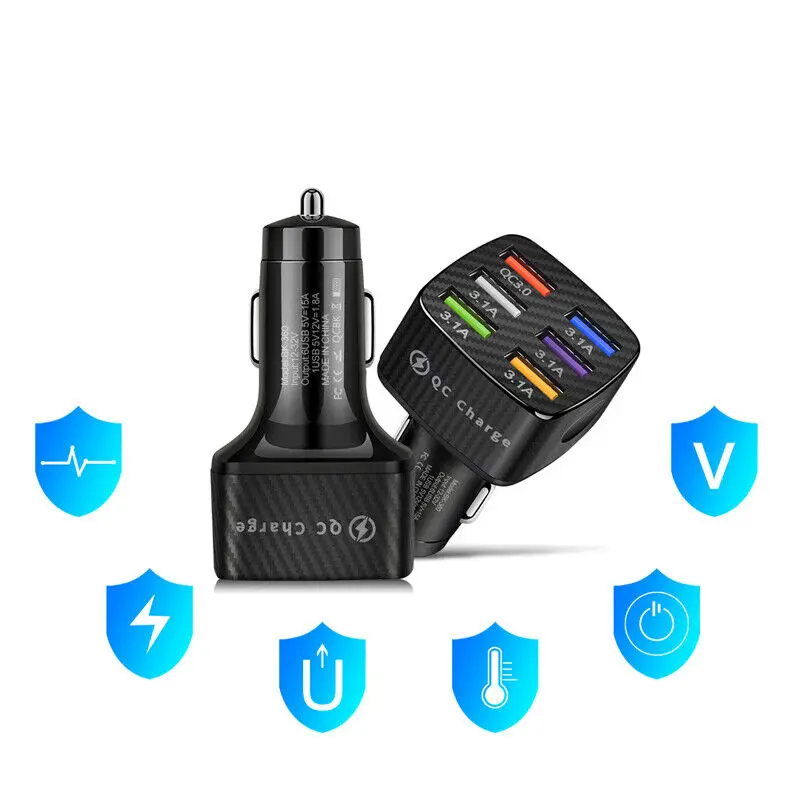 6 в одном Автомобильное зарядное устройство QC3.0 6USB 15A PC огнестойкий материал CE FCC сертификат быстрое для мобильных телефонов