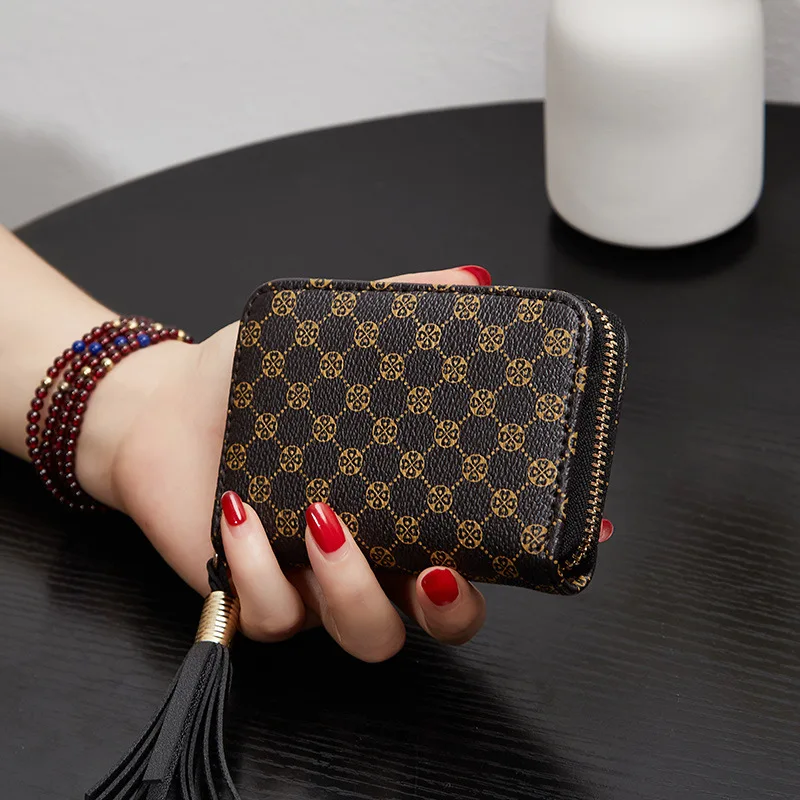 Custom Printed Luxury Designer Women Pink Pu Leather Credit Card Wallet With Zipper