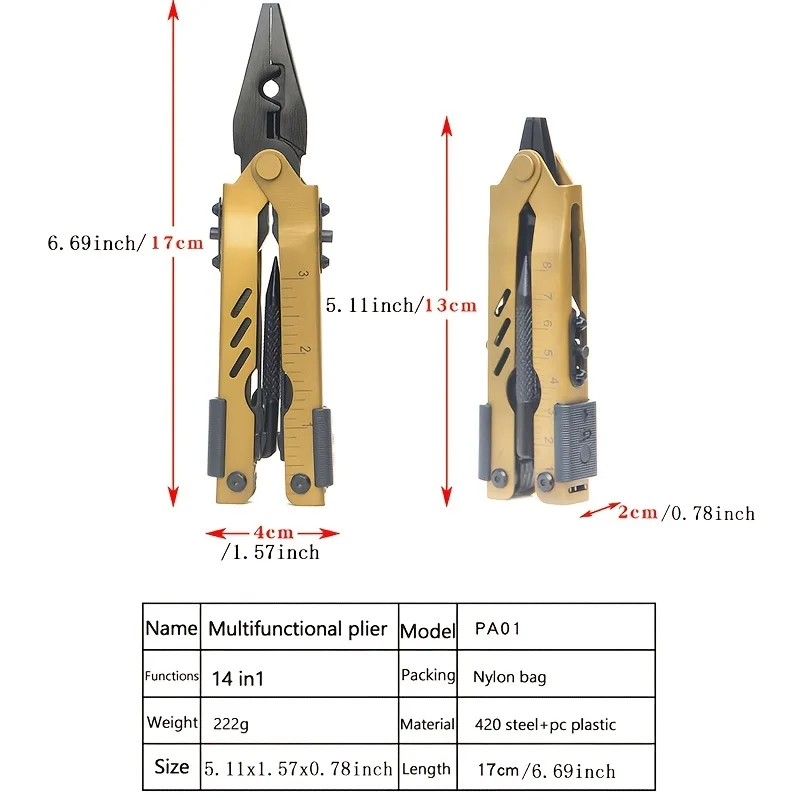 Factory Price Multitool Multifunctional Stainless Steel Folding Pliers Slide Switch Screwdriver Knife Features Durable Aluminum