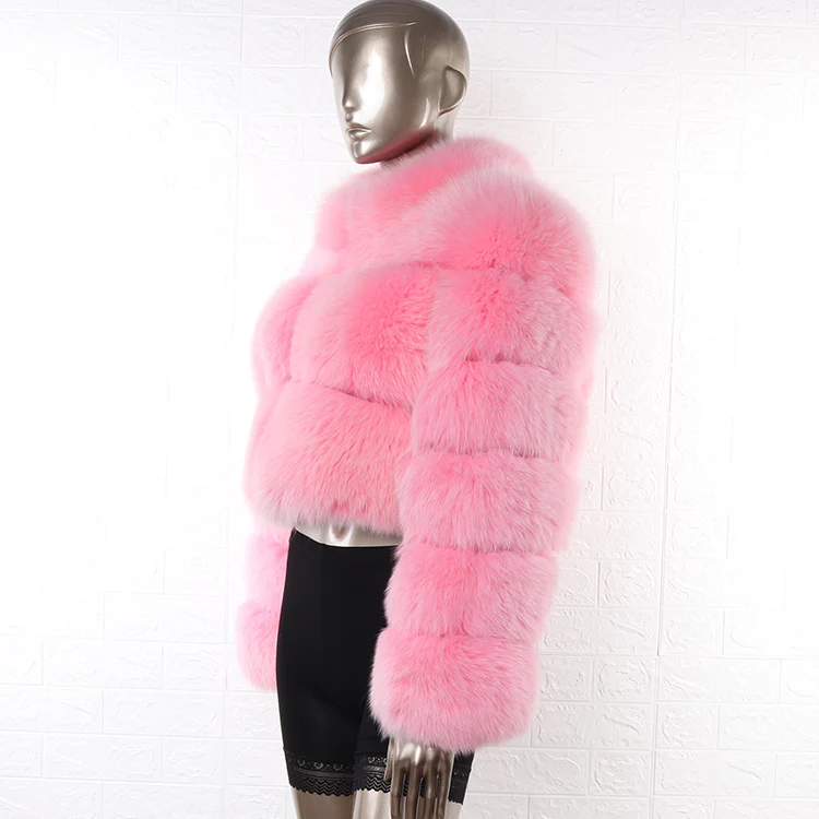 wholesale fashion winter fur jacket stand collar pink real fox fur coat for women