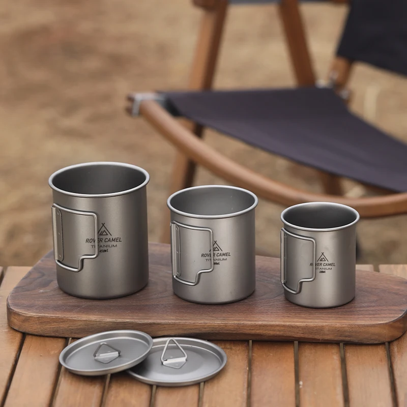 Outdoor Camping 200ml300ml/450ml/650ml/750ml Titanium Mug Ultralight Folding Handle Lightweight Titanium Stacking Mug coffee cup