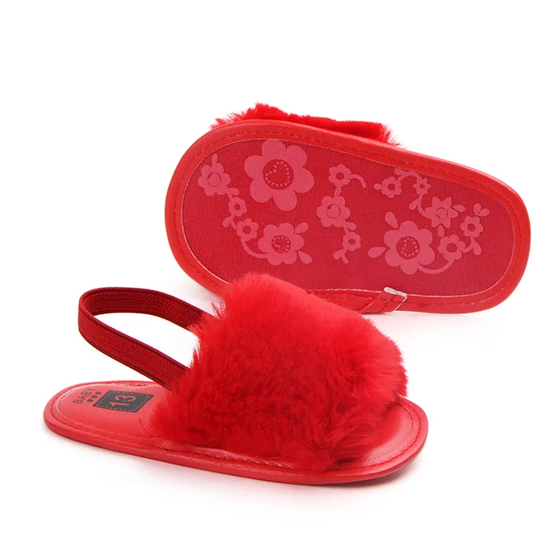 Fashion Cartoon Summer Baby Girls Plush Sandals Baby Fur Slippers Newborn Shoes Sandals