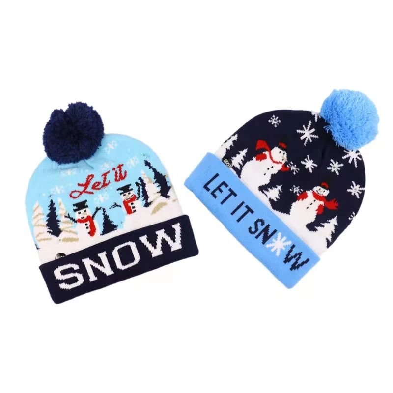 New Winter Festival Xmas Party Pompom Led Hats Light-up Caps Women Men Led Christmas Knitted Beanies Hat