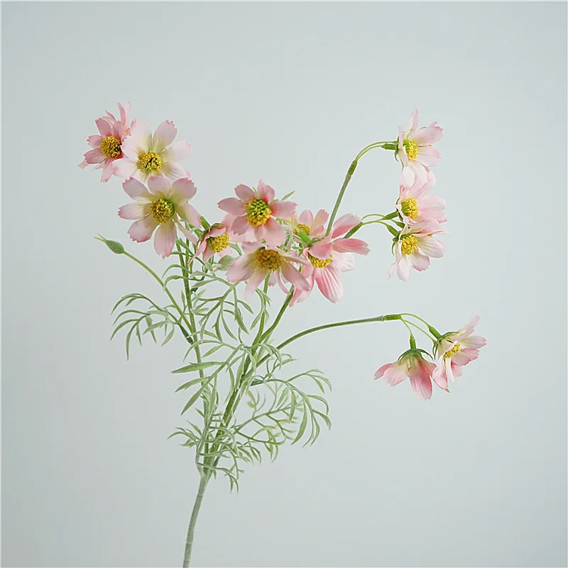 Zhuoou fake flowers cosmos long single flower daisy flocking stem flowers artificial for home decor wedding decorative supplies