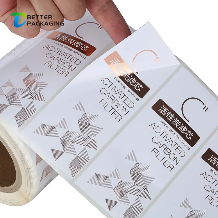 waterproof white pvc vinyl adhesive label roll product bottle label customize rose gold foil logo label sticker for cosmetic