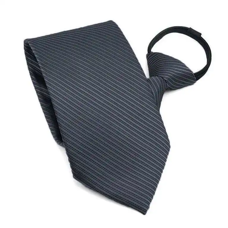 Hot sale cheap zipper ties necktie polyester stain fine stripes high quality zip neckties