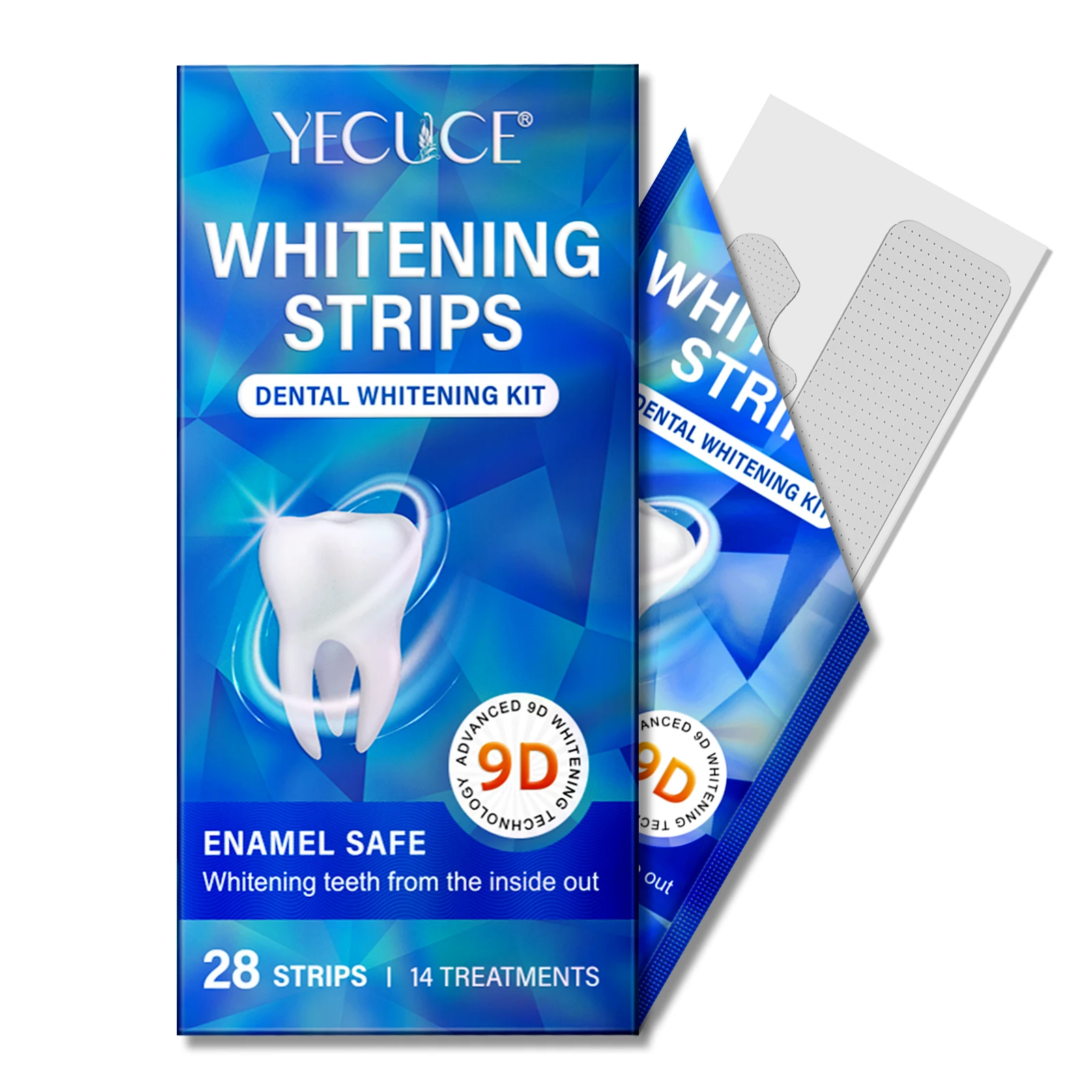 YECUCE Private Label 9D Whitening Technology Tooth Bright Dental Teeth Whitening Strips White Strips Teeth Whitening