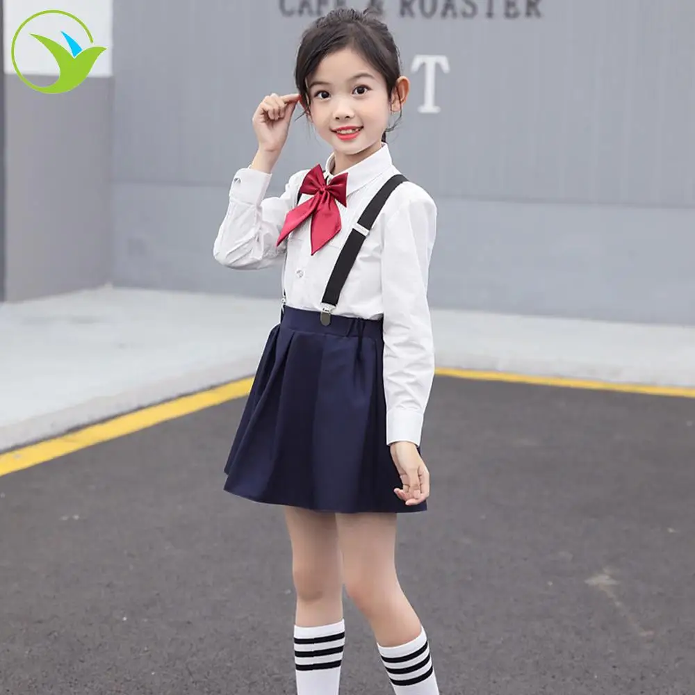 
Design custom primary kids white color skirts black shirt pants wholesale school uniforms for boy girl 