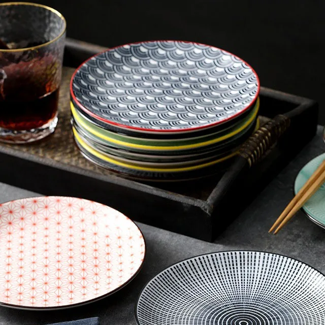 Round Salad Plate Gold Rim Ceramic Soup Plate, Porcelain Dinner Dish Deep Plate For Restaurant