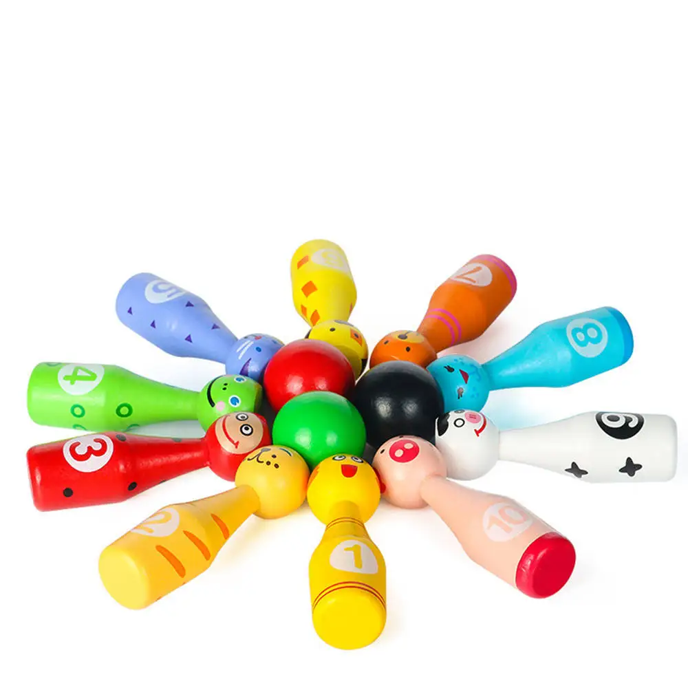 Cute Design Bowling Game Toy Multi-colored Wooden Mini Bowling Ball Indoor Game Custom Logo