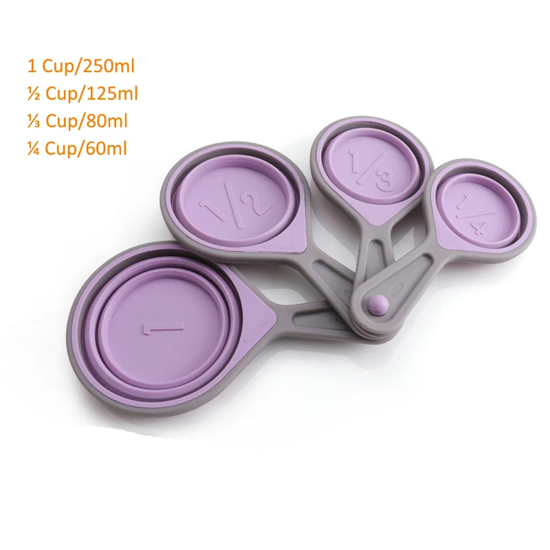 Liquid Dry Food Baking Cooking Kitchen Utensils Collapsible 40ml Flexible Silicone Measuring Cups and Spoons Set