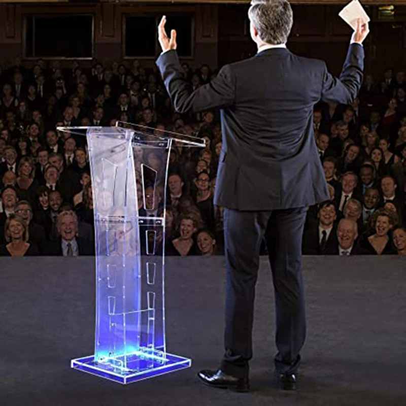 Wholesales Slanted Podium Conference Pulpit Clear Office Stand up Floor-Standing Lectern Acrylic Podium