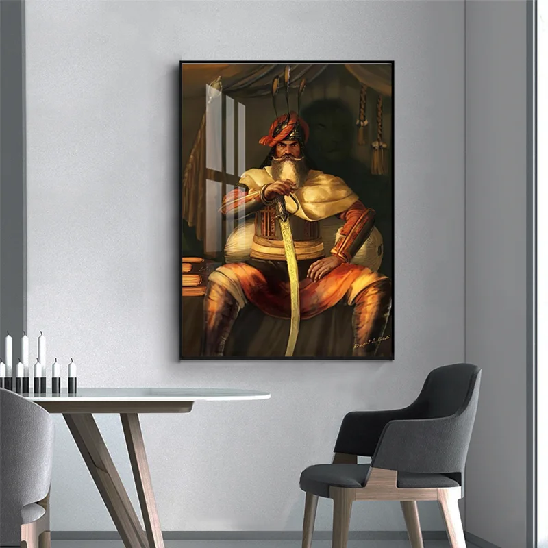 Custom Crystal Porcelain Painting Hari Singh Nalwa Great Sikh Warrior Military Commander Portrait Alu Alloy Frame Resin Painting