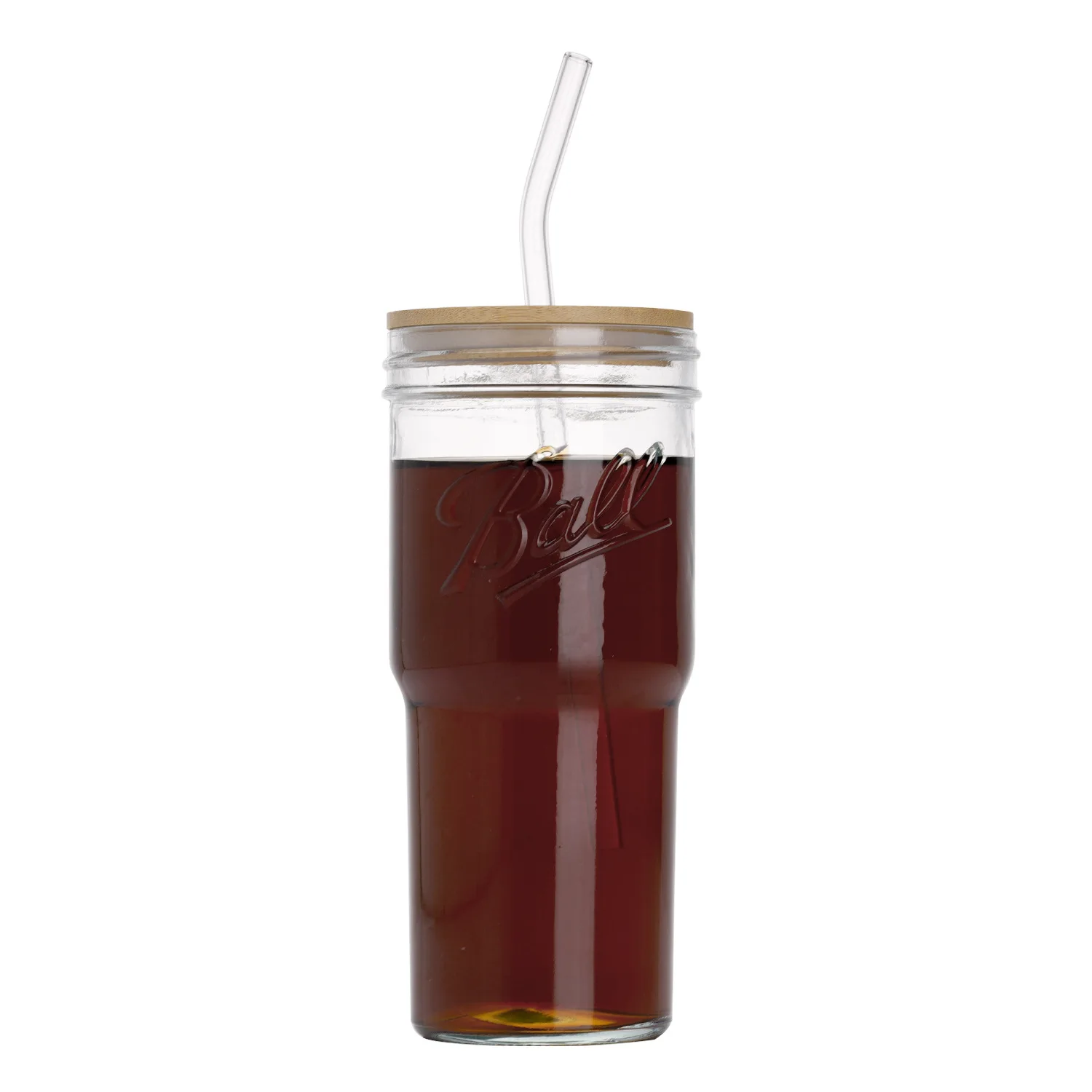 Classic Bamboo Wood Cover Coffee Cup with Hole Mason-style Glass Straw Cup for Cold Drinks for Parties