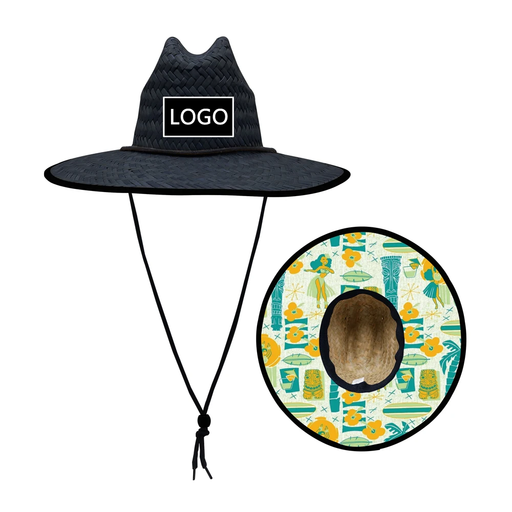 High quality designer fashion island surfing UV protect sunscreen black lifeguard Guam straw hats