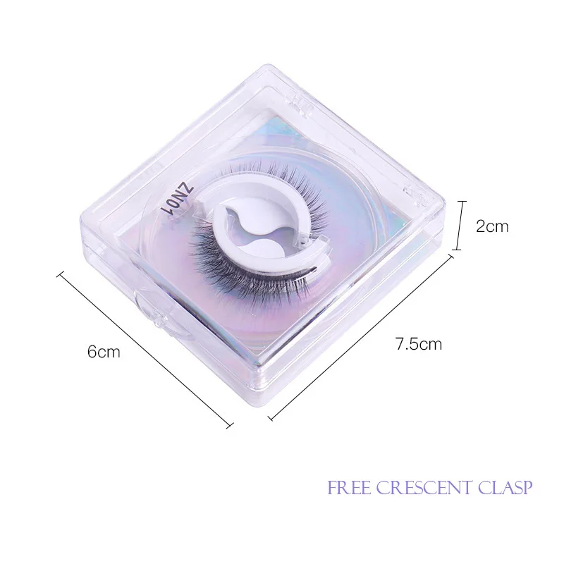 Wholesale 1 Pair Reusable Self Adhesive Eyelashes No Glue Self Adhesive Eyelash Vendor Clear Boxes Single Pair Strip Eyelashes