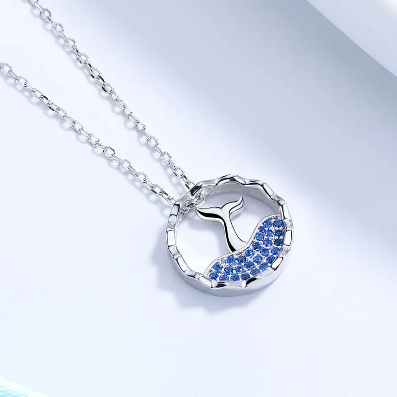 Daidan Necklace Girl Fish Mermaid Tail Cubic Zirconia Silver Jewelry