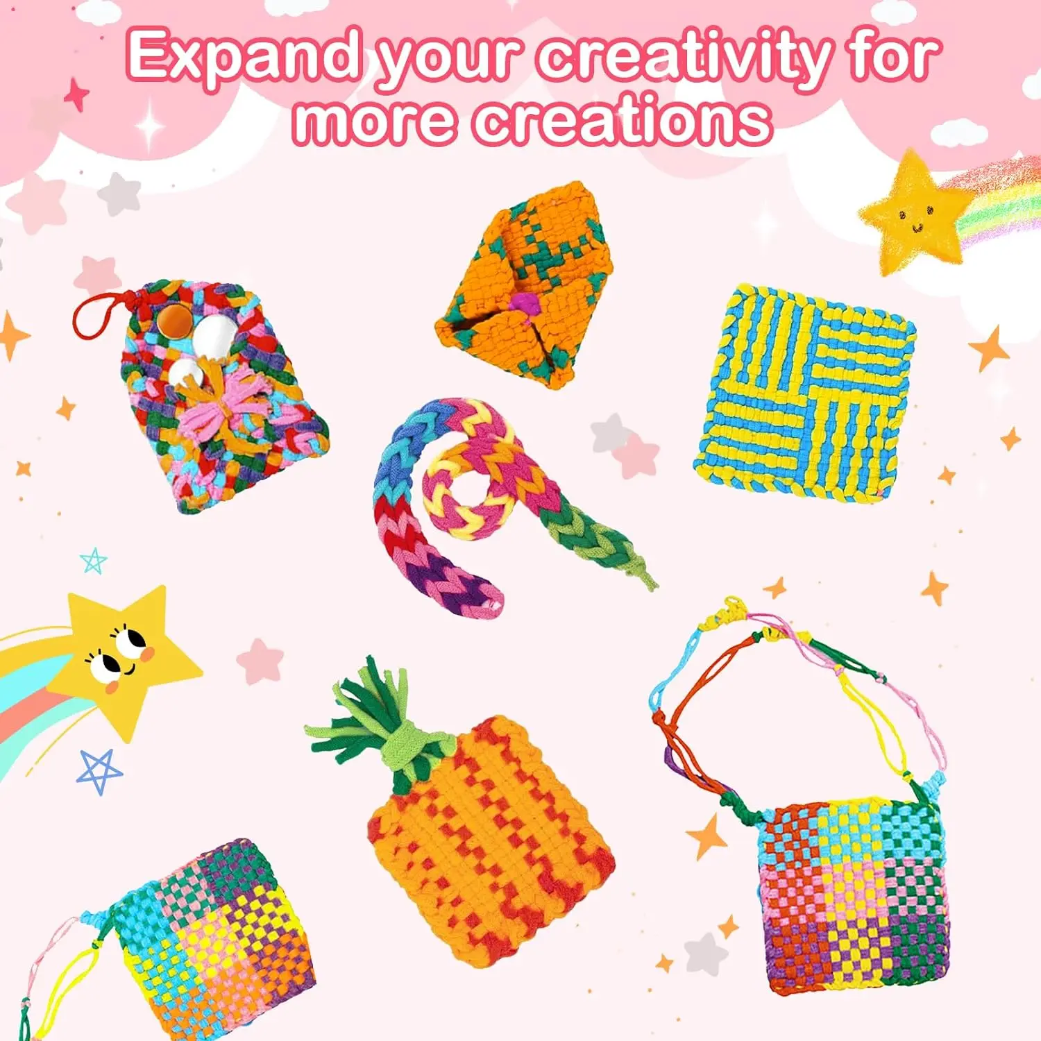 Colorful Weaving Loom Loops Potholder Multi-Colored Loops Elastic Weaving Loops  for Kids Adults DIY