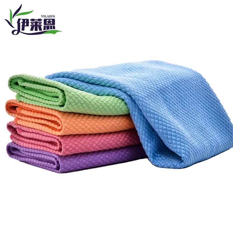 Wholesale Fish Scale Towel 40x40cm Microfiber Kitchen Glass Cloth Lint-free Diamond Weave Towel