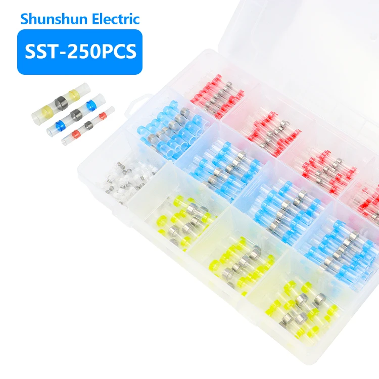 250 Pcs waterproof solder seal heat shrink wire terminal butt connector electrical insulated IP67 butt connector kit box