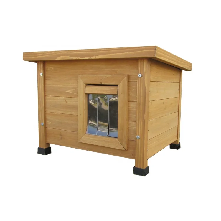 Window Design Indoor Outdoor Wooden Cat House Cage with PVC Door Flap