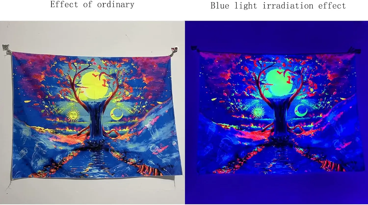 Custom Wall Tapestry Wall Hanging,Black Light Sunrise Mountain Tapestry UV Reactive Trippy Neon Tapestry