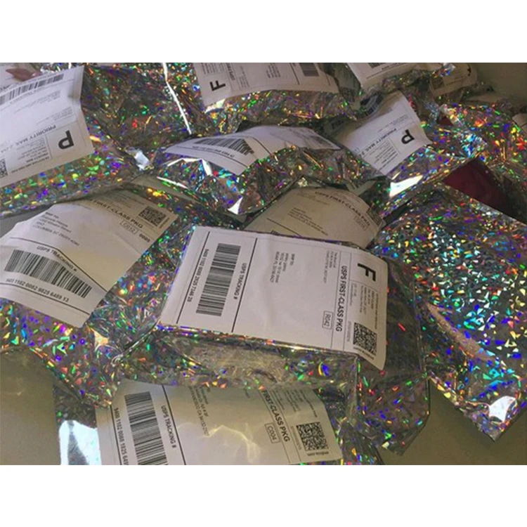 custom 4x6 4x8 6x9 6x10 d2w biodegradable compostable shipping packaging holographic metallic poly bubble mailer padded envelope
