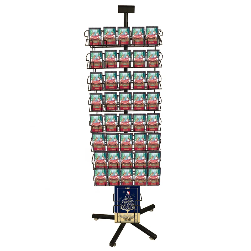 Custom Store Retail Christmas Gift Greeting Card Postcard Brochure Book Magazine Metal Wire Rotating Display Rack Stand