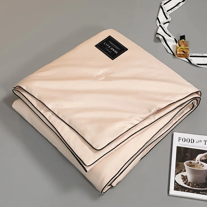 Fashion modern summer silk quilt solid color breathable polyester thin ice silk blanket duvet for home hotel