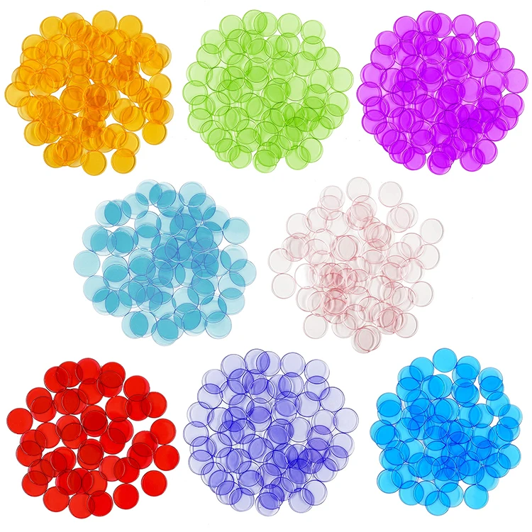 500 Transparent 8 Color Clear Bingo Counting Chip Plastic Bingo Markers Counters For Kids Math