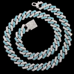 Wholesale Fashion Jewelry Hip Hop Two Tones Blue Diamond Chain Necklace Miami Cuban Chain Prong Necklace for Men