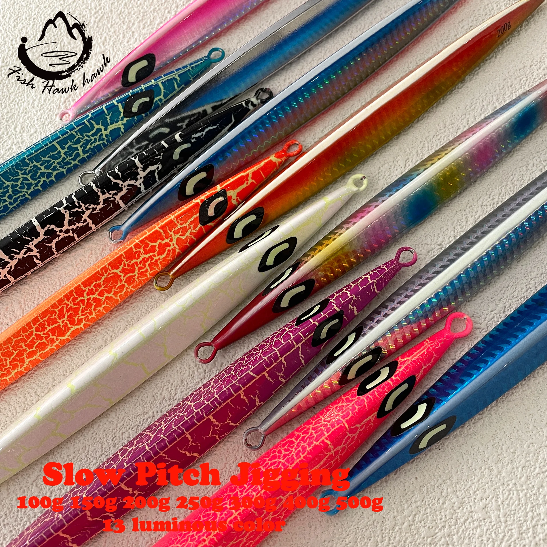 Wholesale/Retail 100g 150g 200g 250g 300g 400g 500g Luminous Crack colors Saltwater slow pitch jigging lure