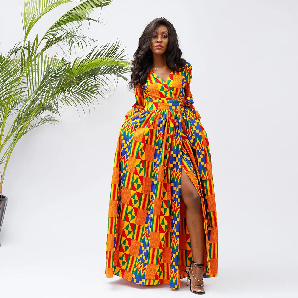 wholesale manufacturer Wax Printing Dresses Long Sleeves Kente infinity  Plus Size African clothing for women dresses