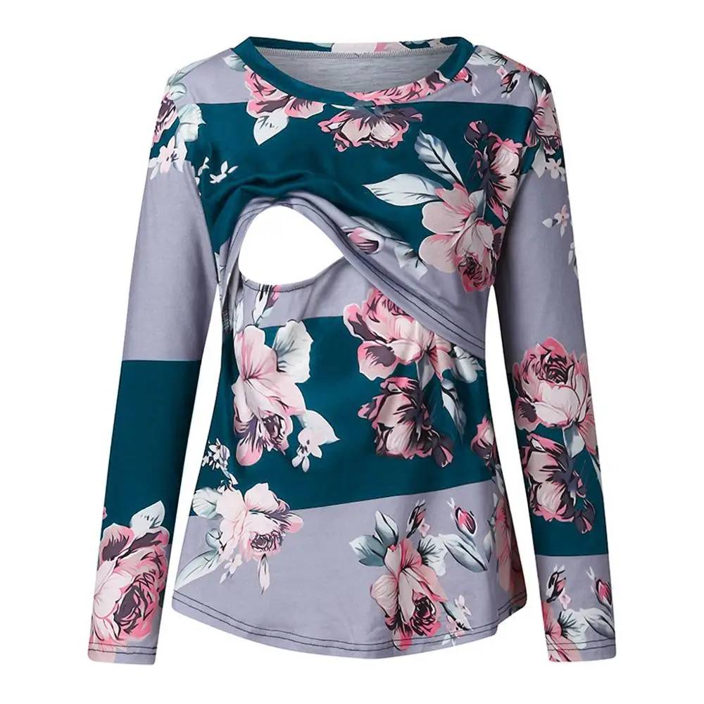 
Maternity Flower Breastfeeding Tops Floral Printed Long Sleeve T-shirt Women Nursing Clothes Breastfeeding 