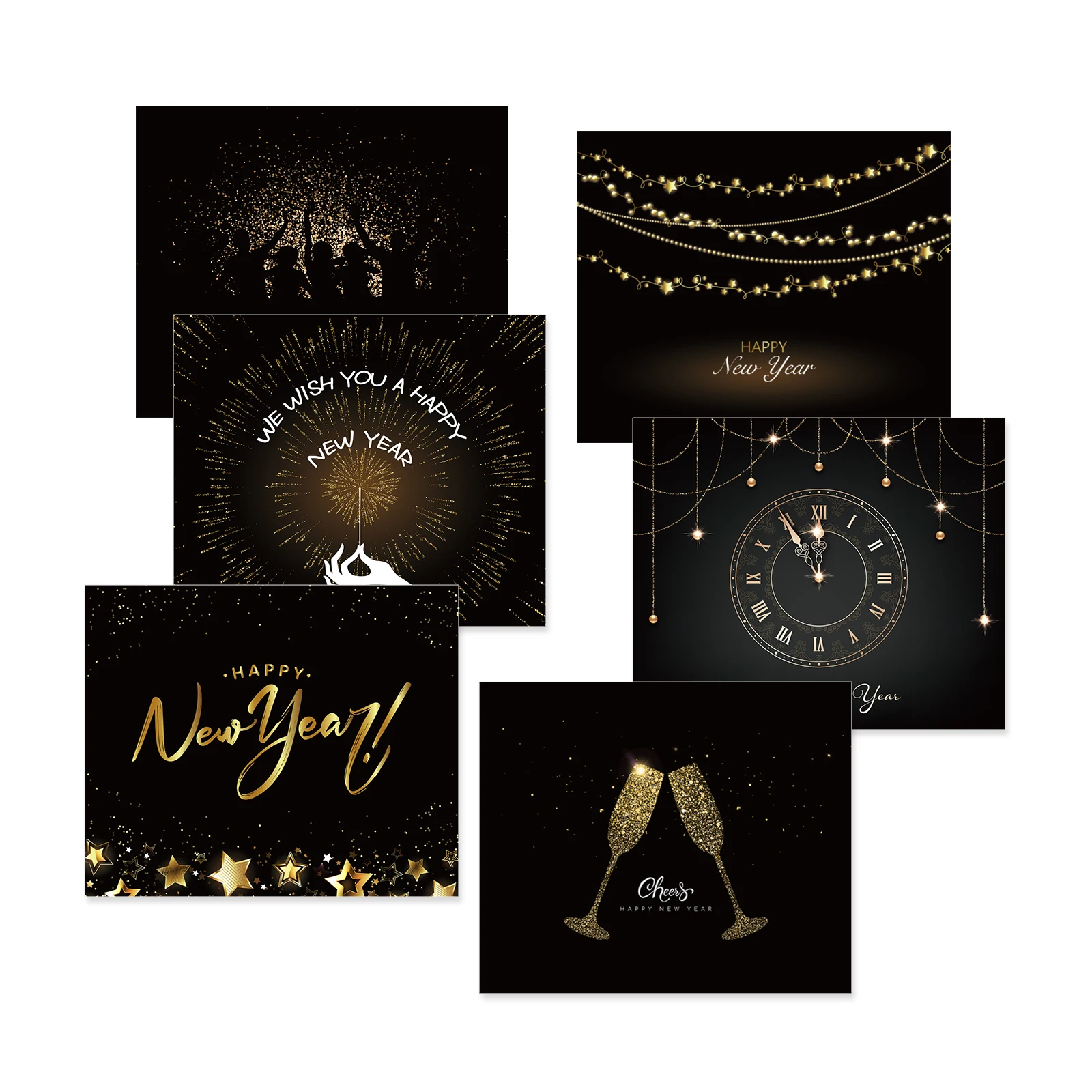 HK011 Happy New Year Black Color Greeting Card With Envelope and Stickers Writing Paper Letter Paper for Kids Party Supplies