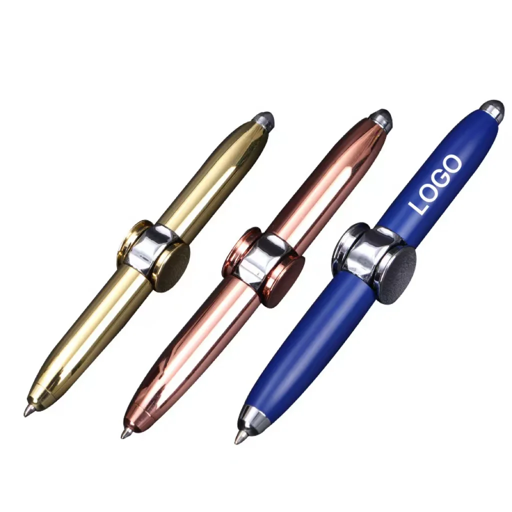 New Hot Selling Creative Metal Fingertip Gyro Pen Multifunctional Metal Ballpoint Pen Rotating Luminous Decompression Pen