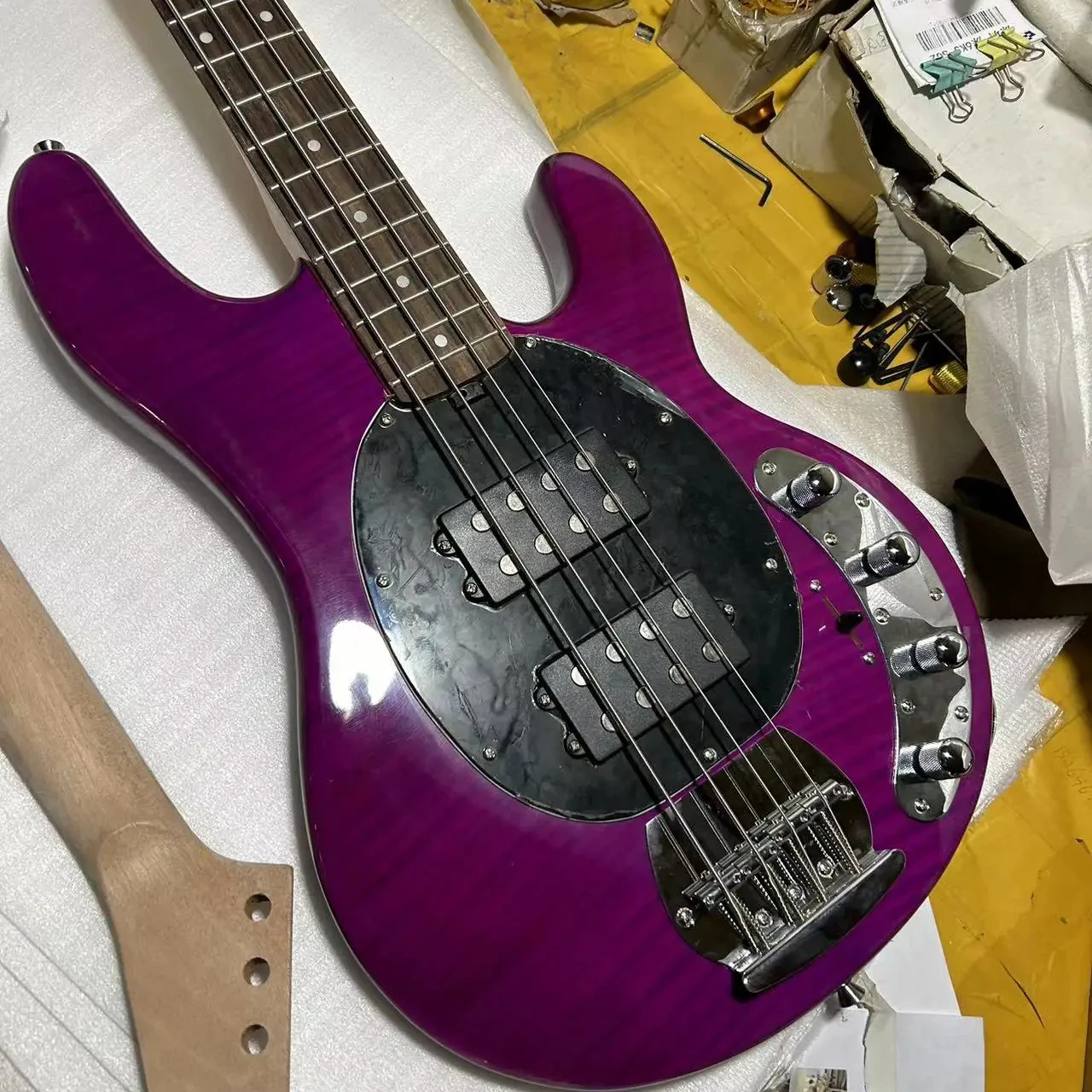 New custom music- man 4 string electric bass purple factory wholesale and retail