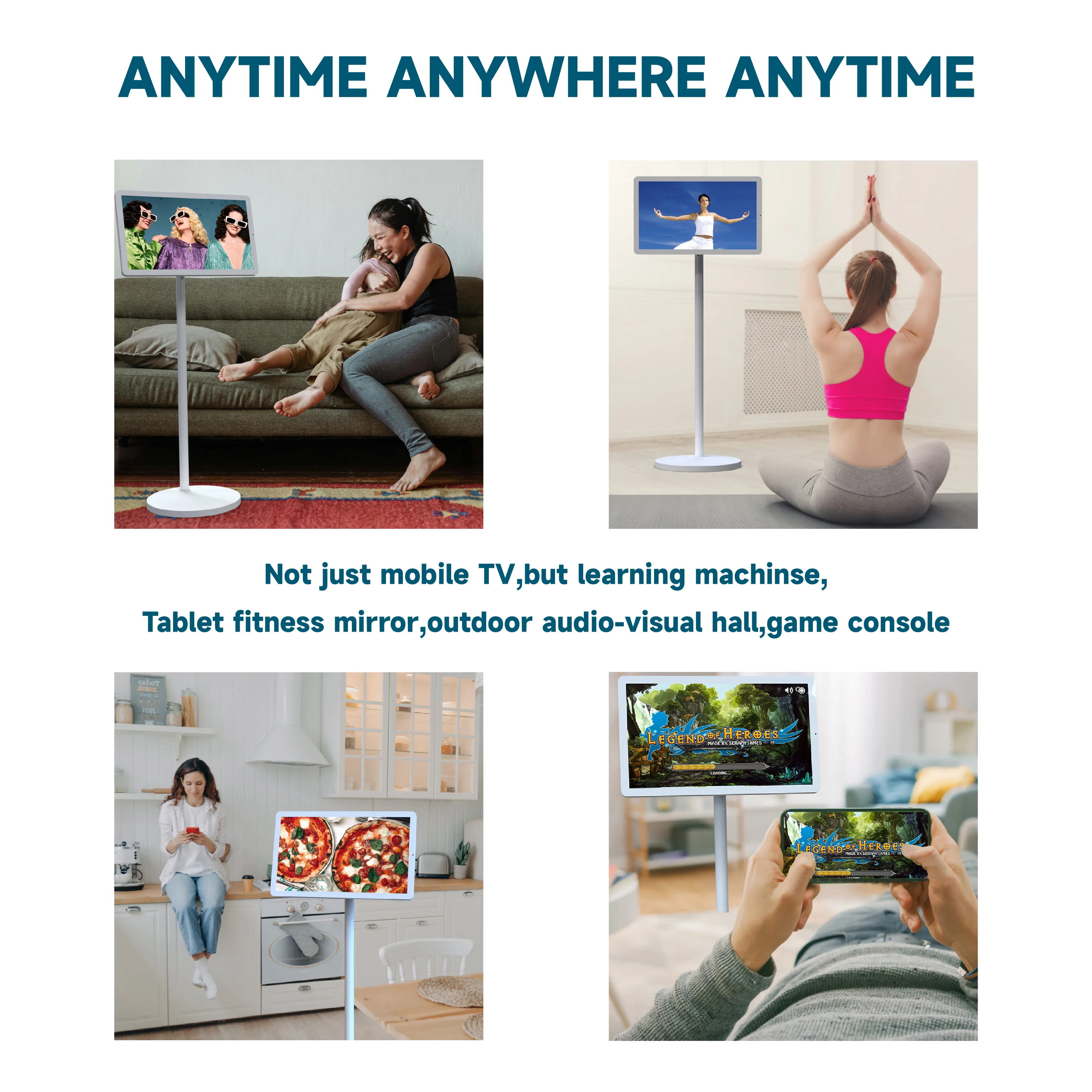 21.5 27 inch movable smart follow by me touch screen battery powered rotate screen