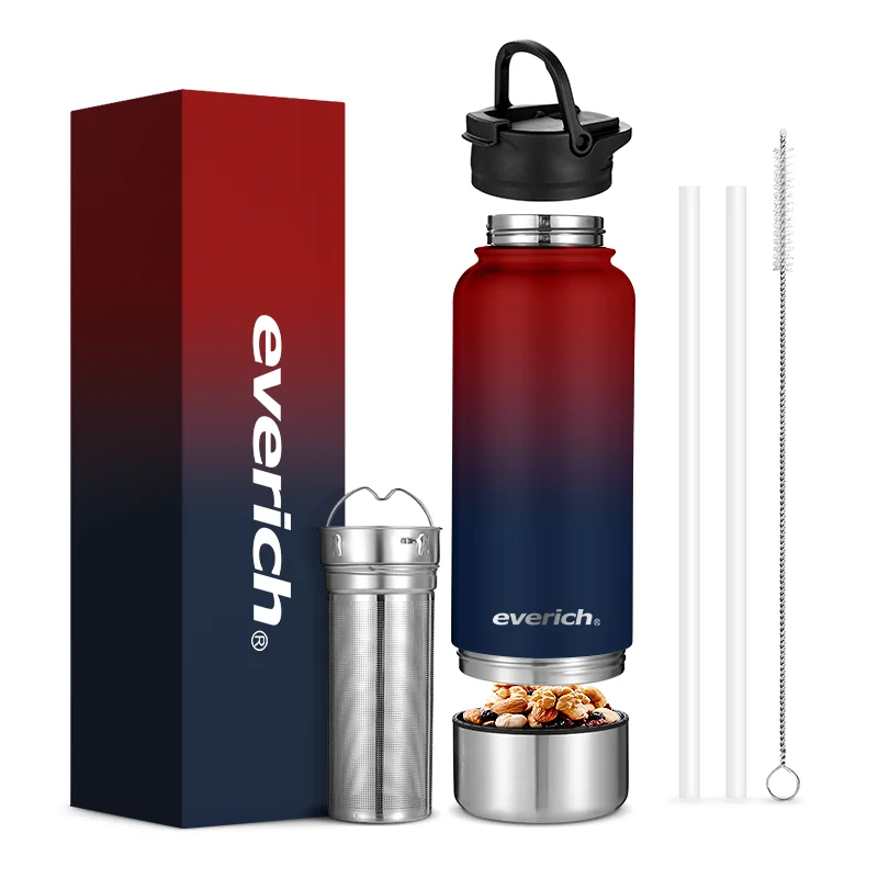 Custom 2 in 1 Eco Friendly Insulated Wide Mouth Stainless Steel Powder Coated Water Bottles With tea Infuser Water bottle